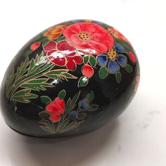 Vintage Kashmir Hand Painted Floral Paper Mache Egg Trinket Box - Picture 9 of 9